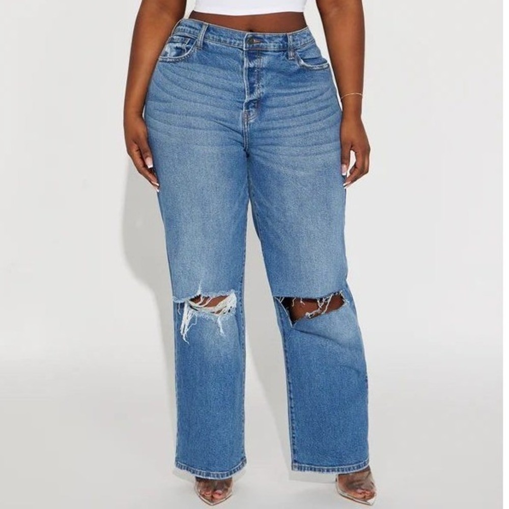 Fashion Nova 22 Plus Straight Leg Jeans Cut Above The Rest Ripped Blue Denim